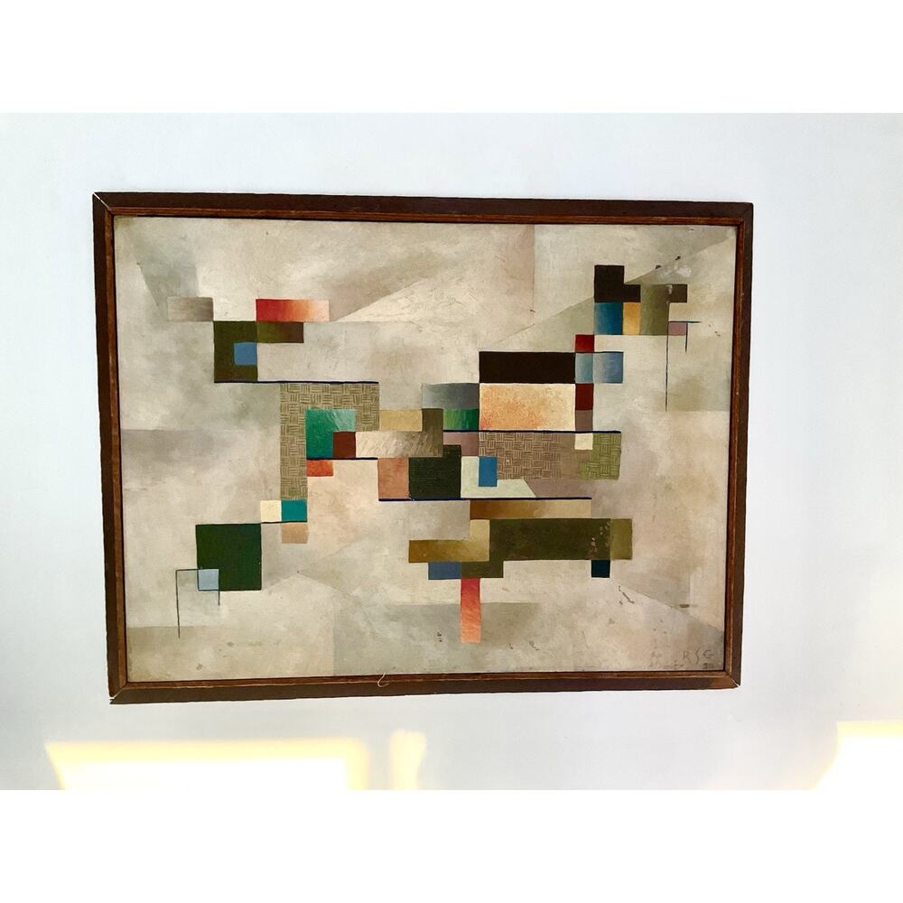 R. Grogan 1960s Original Mid Century Modern Abstract Oil Painting 33” X 25”